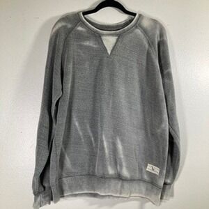 Southern Fried Cotton Mens M Grey Acid Wash Elbow Patch Reverse Crew Sweatshirt